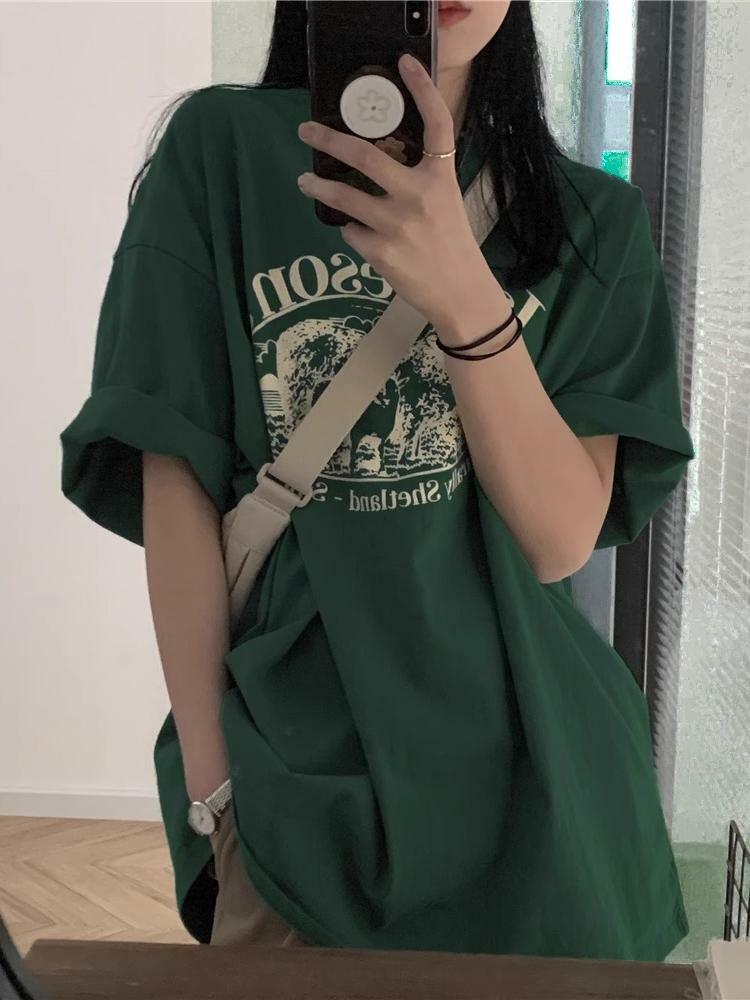 Trendy Retro Pure Cotton Short Sleeve T-Shirt for Men and Women, Plus Size, Loose Fit Hong Kong Style Couple Tee