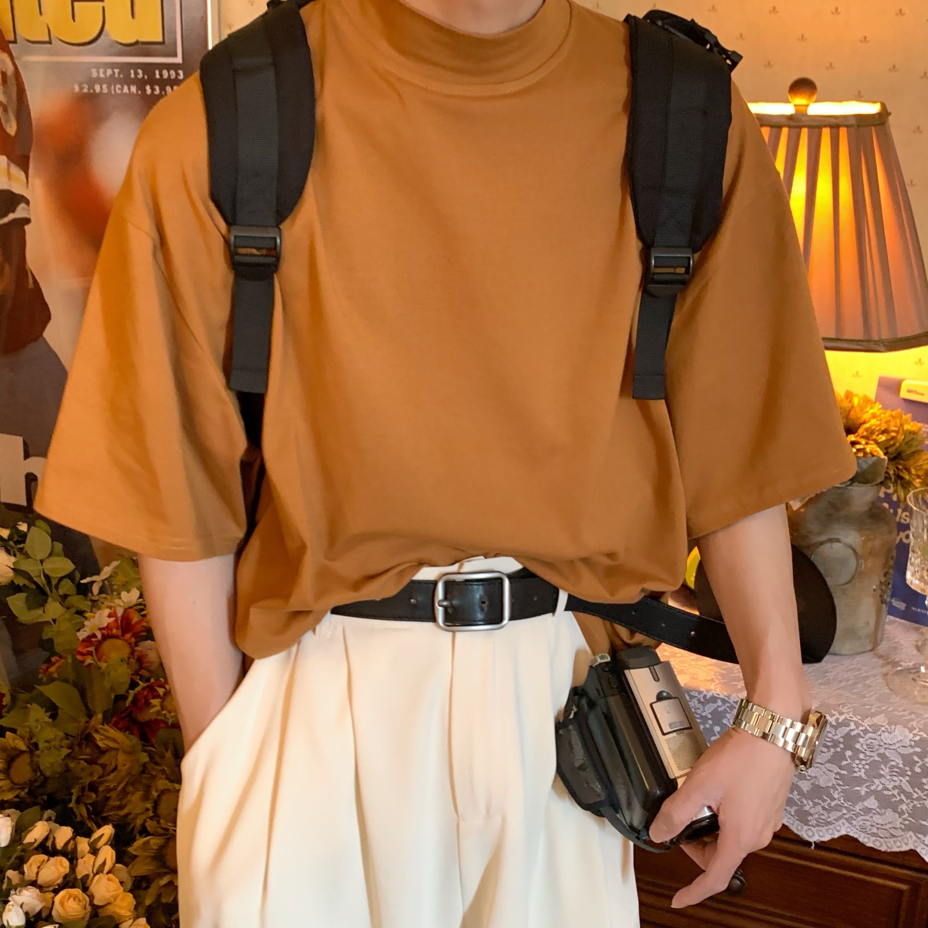 Trendy Summer Short Sleeve High Neck Solid Color T-Shirt - Versatile Korean Style Couple Outfit Top