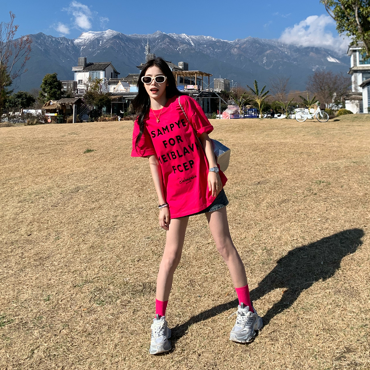 Trendy Women's Loose Short Sleeve T-shirt with Letter Print - Versatile Summer Top for 2025, Perfect for Y2K and Casual Styles