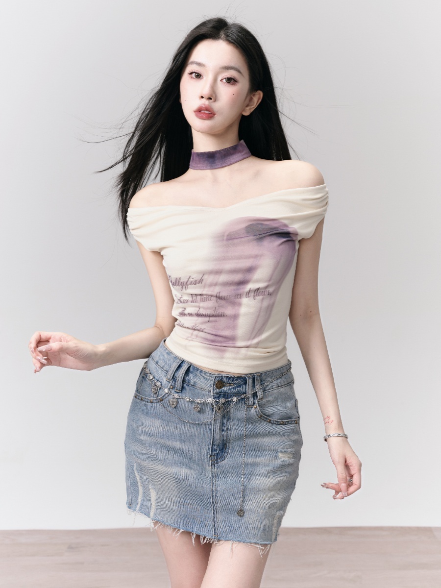Undersea Fairy Jellyfish Off-Shoulder T-Shirt, Slim Fit Unique Top for Y2K Fashion Lovers