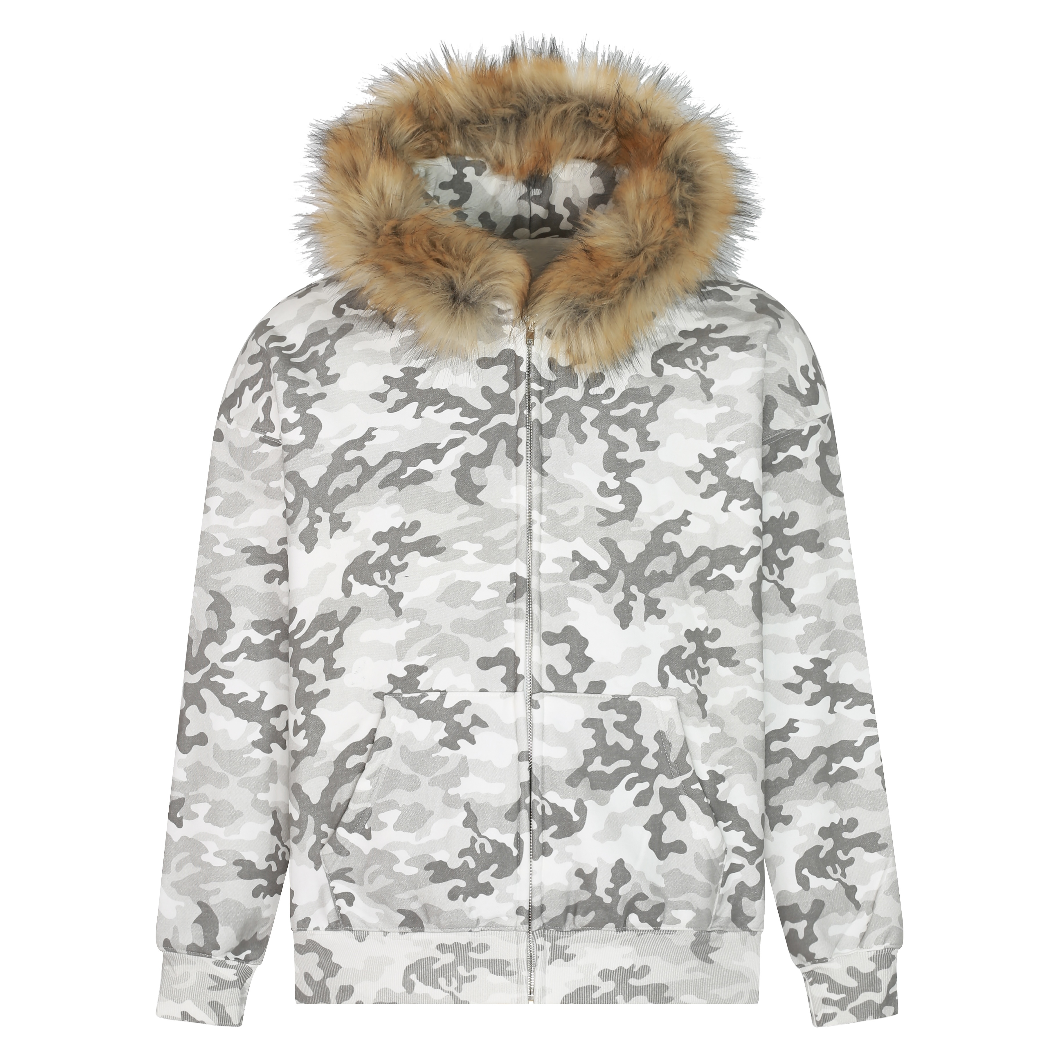 Unisex Autumn Winter Snow Camouflage Fleece-Lined Hooded Zipper Sweatshirt - Stylish Streetwear for Men and Women