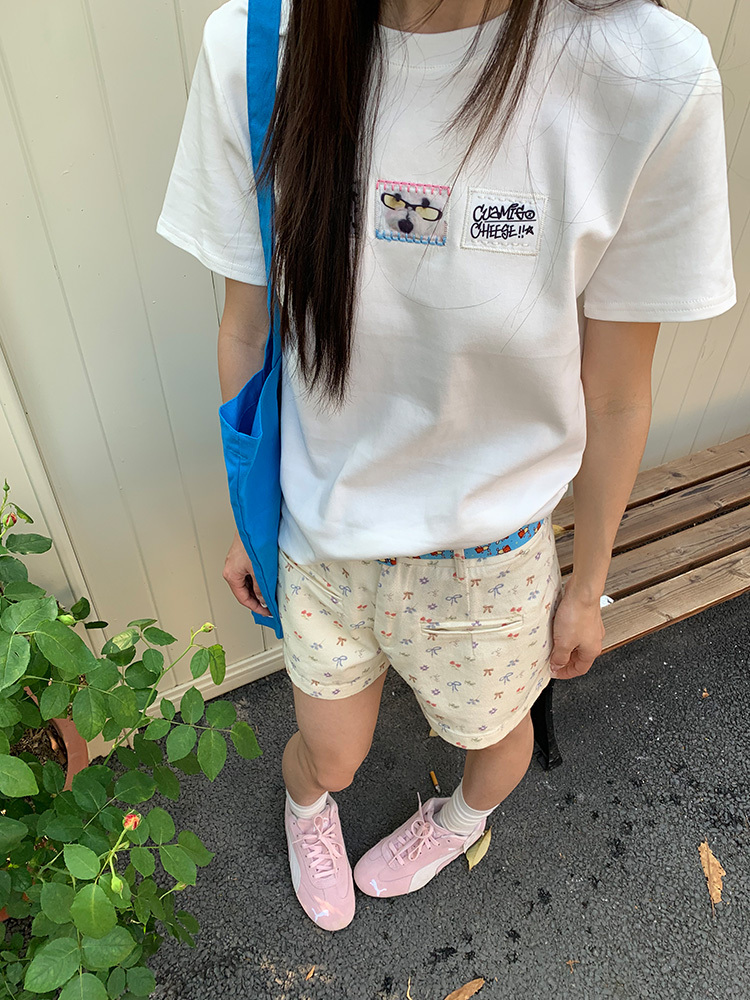 Unisex Fun Cat Patch Embroidery Short Sleeve T-Shirt - American Style Summer Versatile Basic Top for 90s and Y2K Fashion