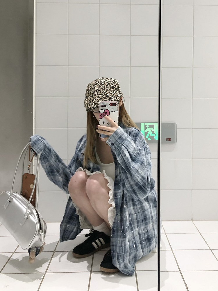 Unisex Long Sleeve Plaid Ink Splash Shirt Jacket - Vintage Loose Fit for Spring & Autumn, Perfect for 90s & Y2K Style