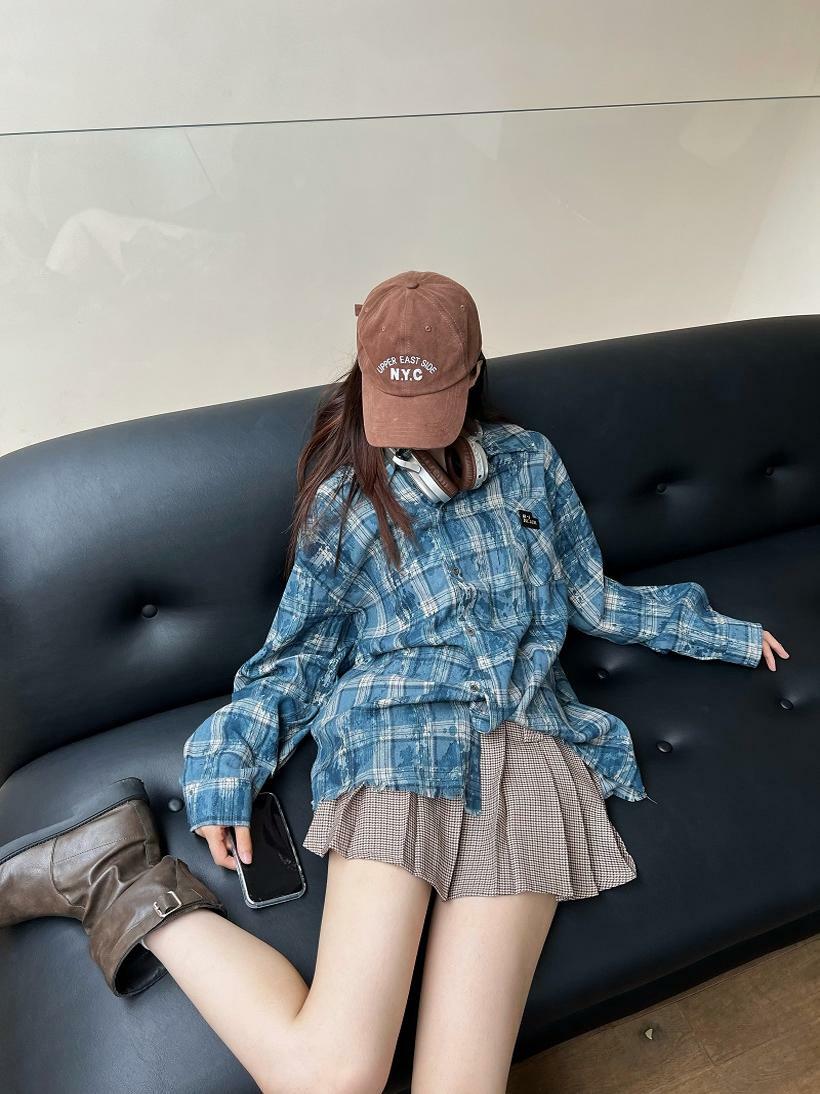 Unisex Long Sleeve Tie-Dye Plaid Shirt Jacket - Retro 90s Galaxy Soda High-End Lazy Style Trend
