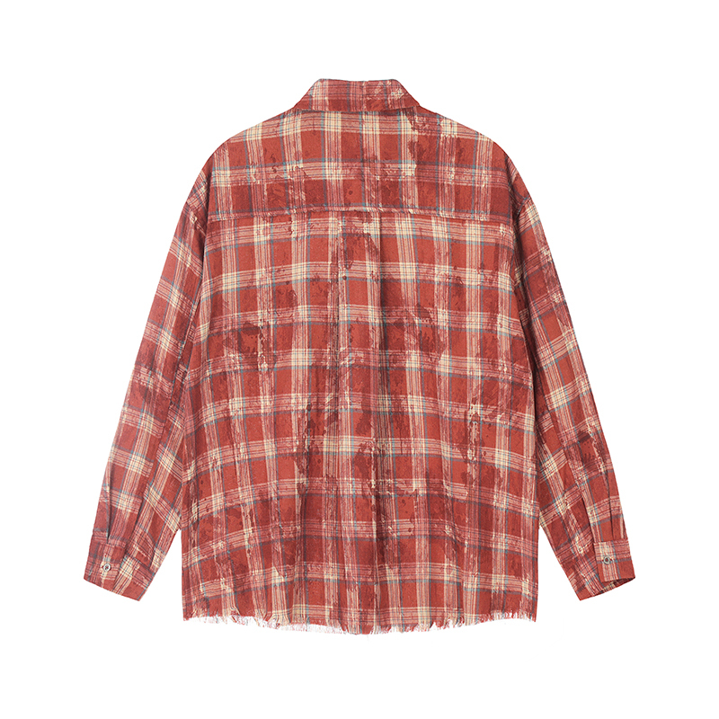 Unisex Long Sleeve Tie-Dye Plaid Shirt Jacket - Retro 90s Galaxy Soda High-End Lazy Style Trend