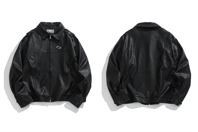 Unisex Oversized Relaxed Fit Black Leather Motorcycle Jacket - Vintage American Style