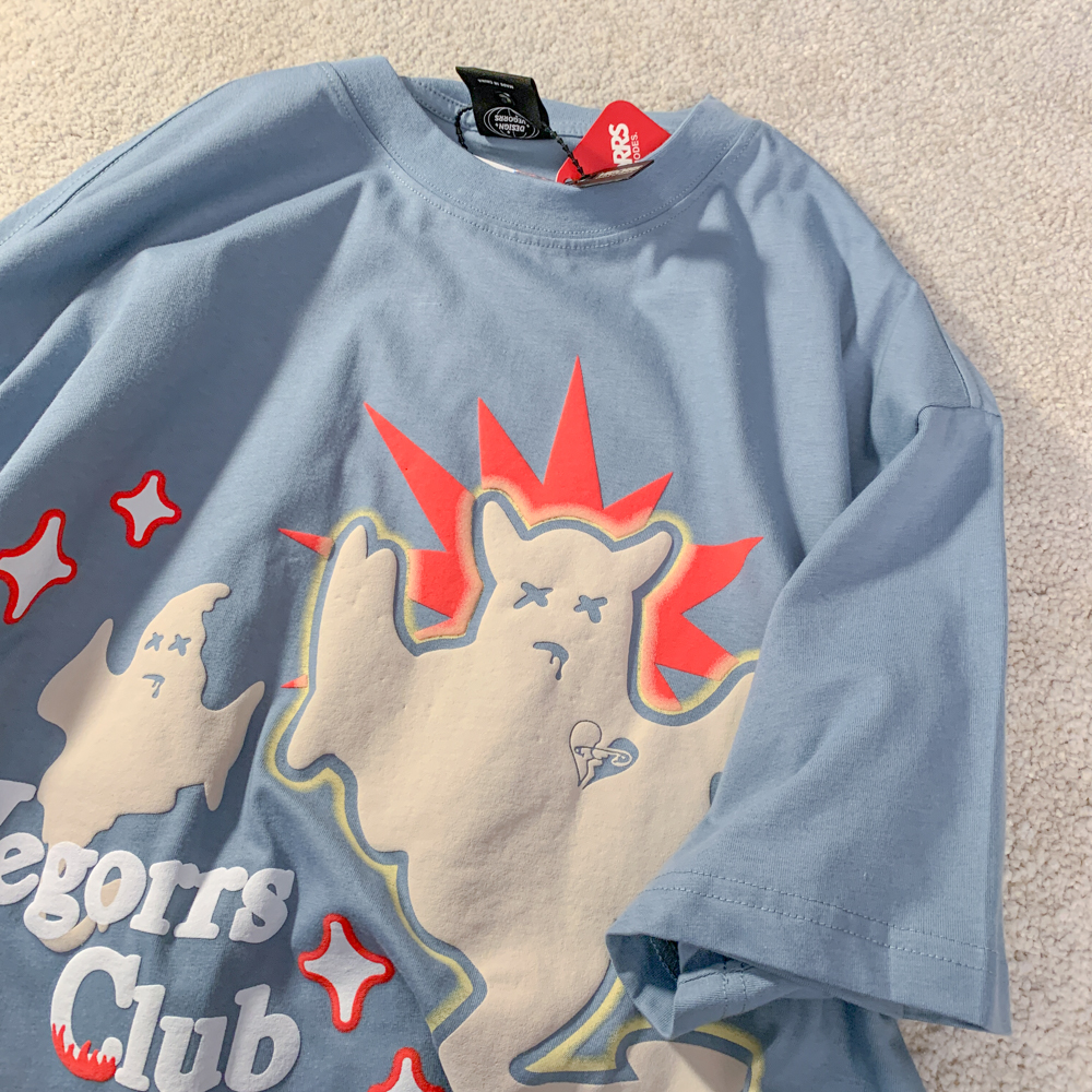 Unisex Plus Size Fun Ghost Cartoon Short Sleeve T-Shirt - Loose Fit Cotton Couples Top for Men & Women