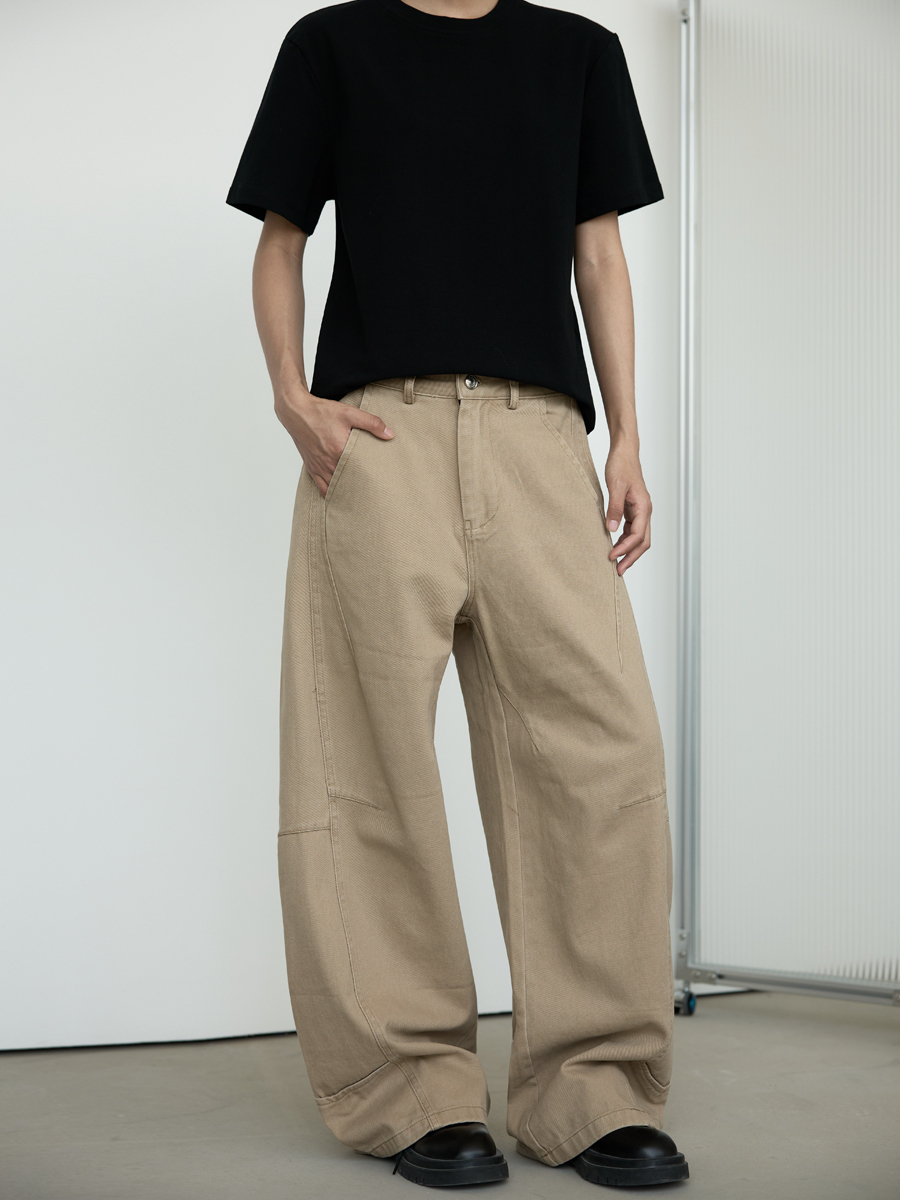 Unisex Retro Wide-Leg Trousers with Tailored Curved Blade Design - Casual Straight Loose Pants for 90s Inspired Style