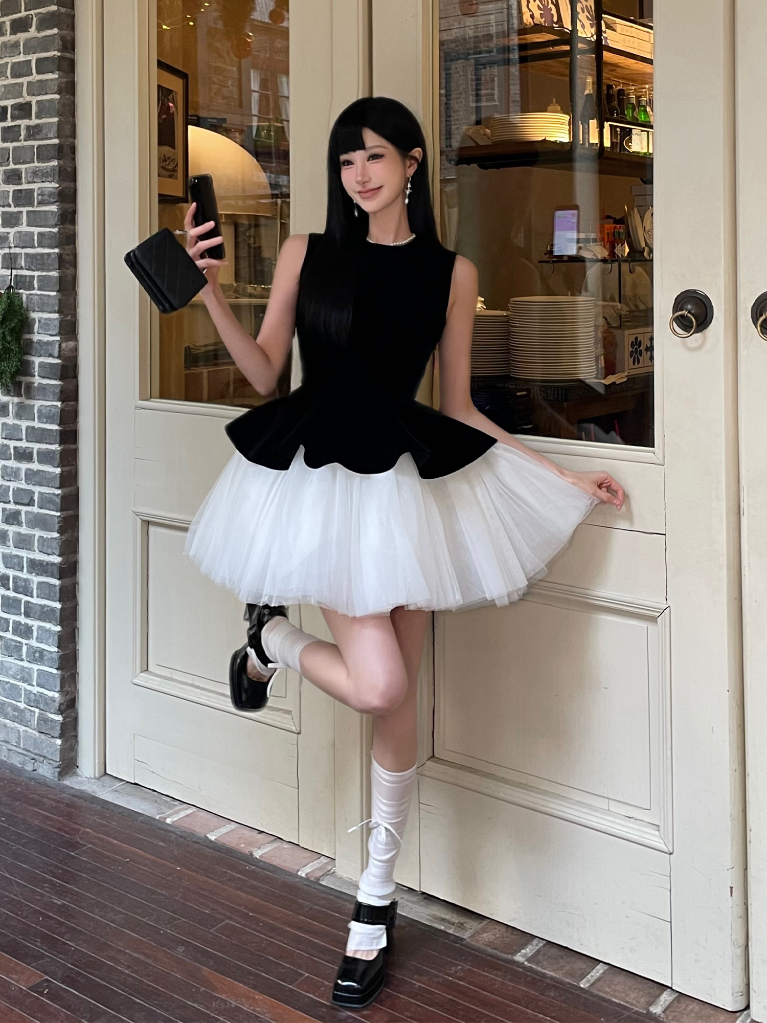 Velvet Spliced Ballet Skirt and Mesh Sleeveless Vest Dress - Princess Style Puff Skirt, Y2K Fashion, 90s Inspired