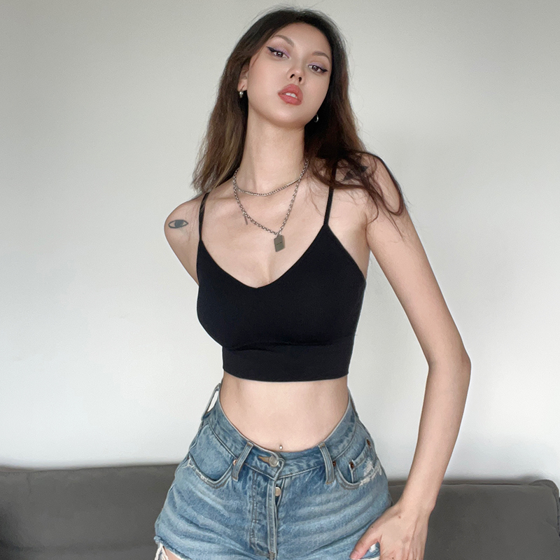 Versatile Back-Cross Sexy Low-Cut Cami with Chest Pads - Solid Color Inner Layer for Y2K and 90s Style Fashion