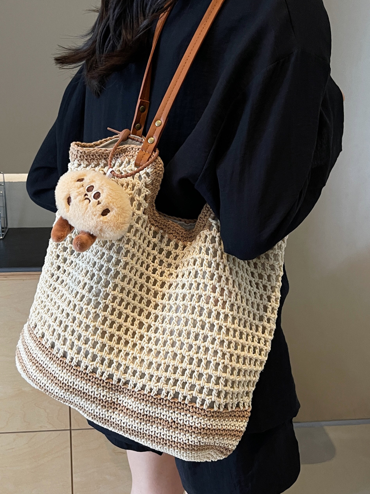 Versatile Knitted Cotton Yarn Tote Bag for Women - 2025 Autumn Fashion Woven Shoulder Bag for Commuting and Everyday Use