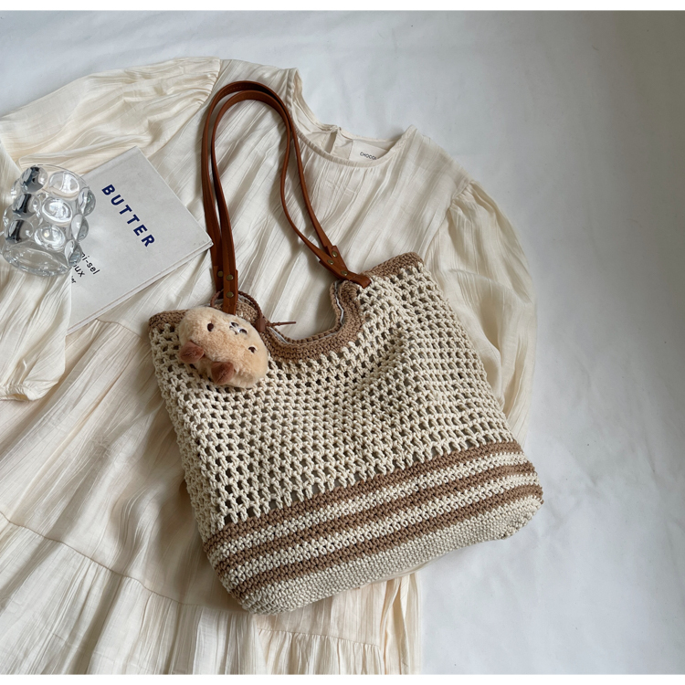 Versatile Knitted Cotton Yarn Tote Bag for Women - 2025 Autumn Fashion Woven Shoulder Bag for Commuting and Everyday Use