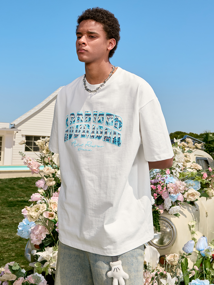Vintage American Letter Print Short Sleeve T-Shirt - Unisex Heavyweight Summer Streetwear 2025