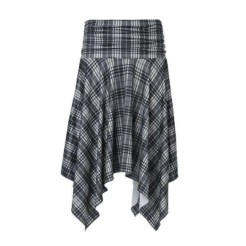 Vintage British Style A-Line Plaid Skirt for Women, Irregular Hem, Slimming, Hip-Hiding, Waist-Defining, Trendy 90s Fashion