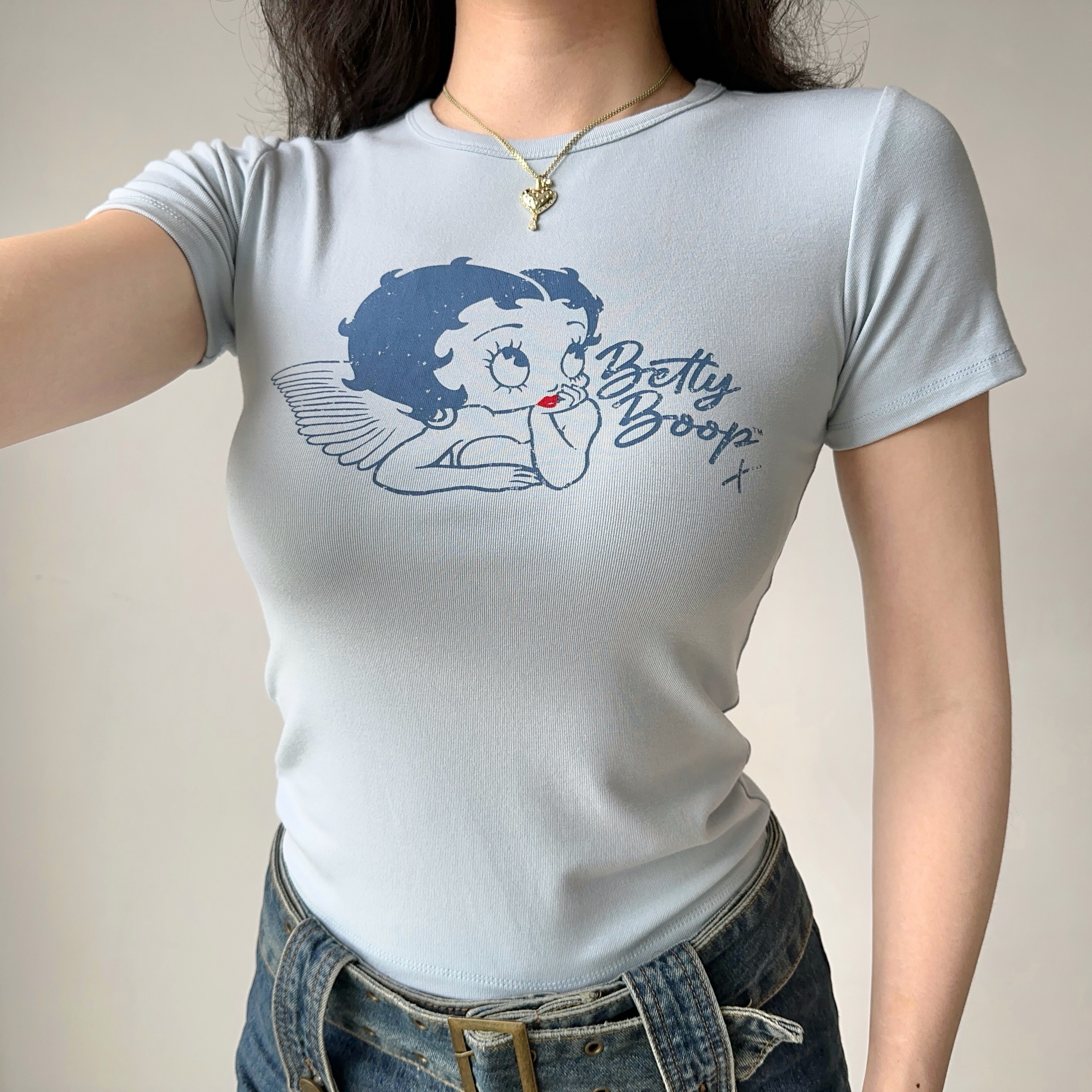 Vintage Cartoon Print Round Neck Short Sleeve T-shirt for Women - Slim Fit American Style Top