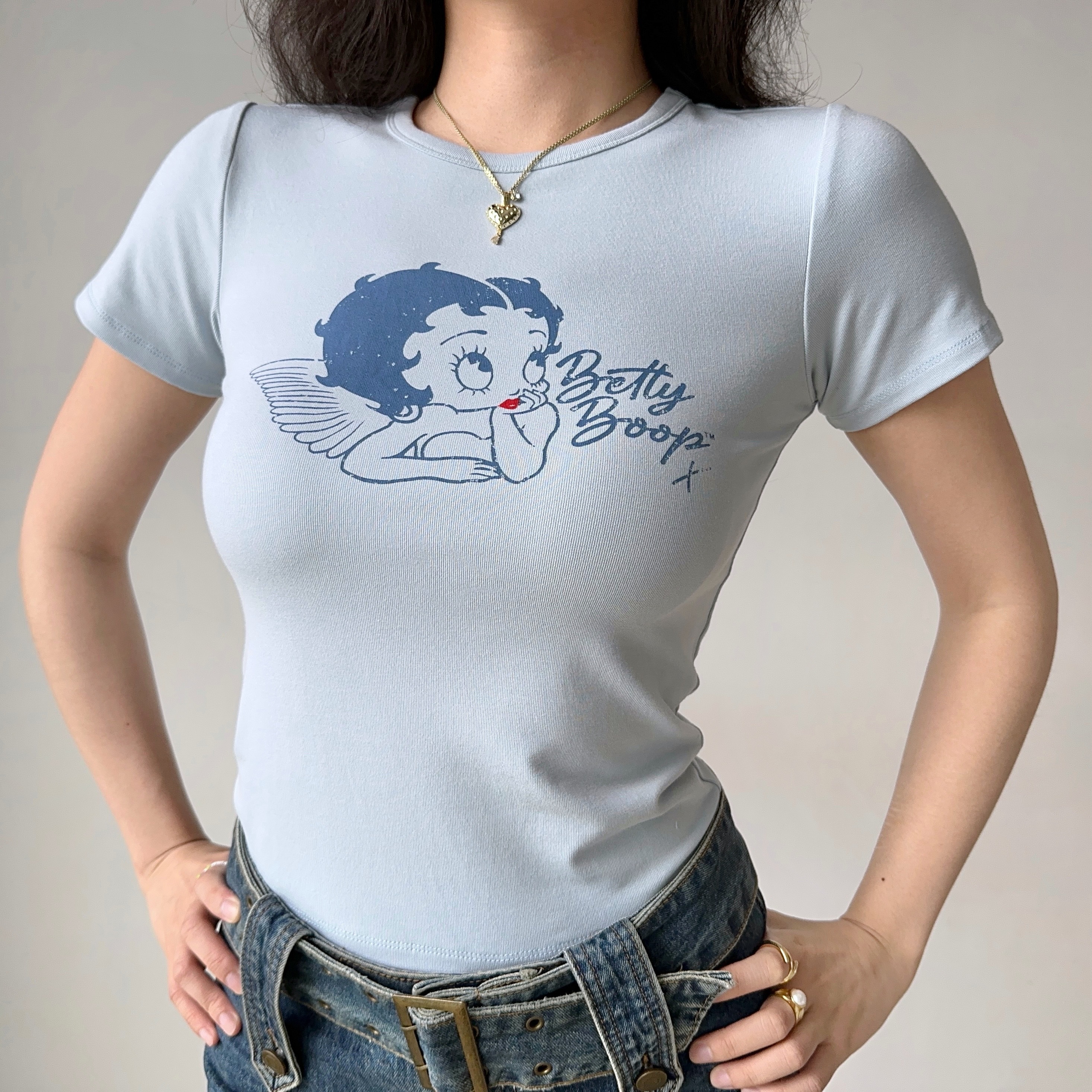 Vintage Cartoon Print Round Neck Short Sleeve T-shirt for Women - Slim Fit American Style Top