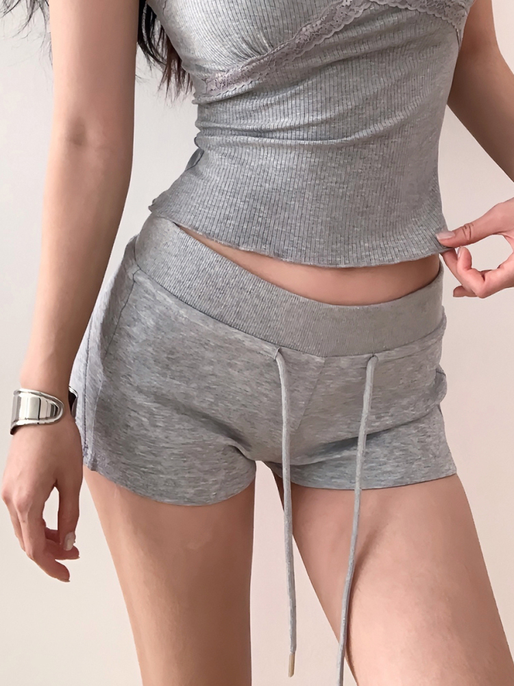 Vintage Casual Summer Drawstring Sports Shorts for Women, Slim Fit Relaxed Wide-Leg Hot Pants, Perfect for Y2K and 90s Style