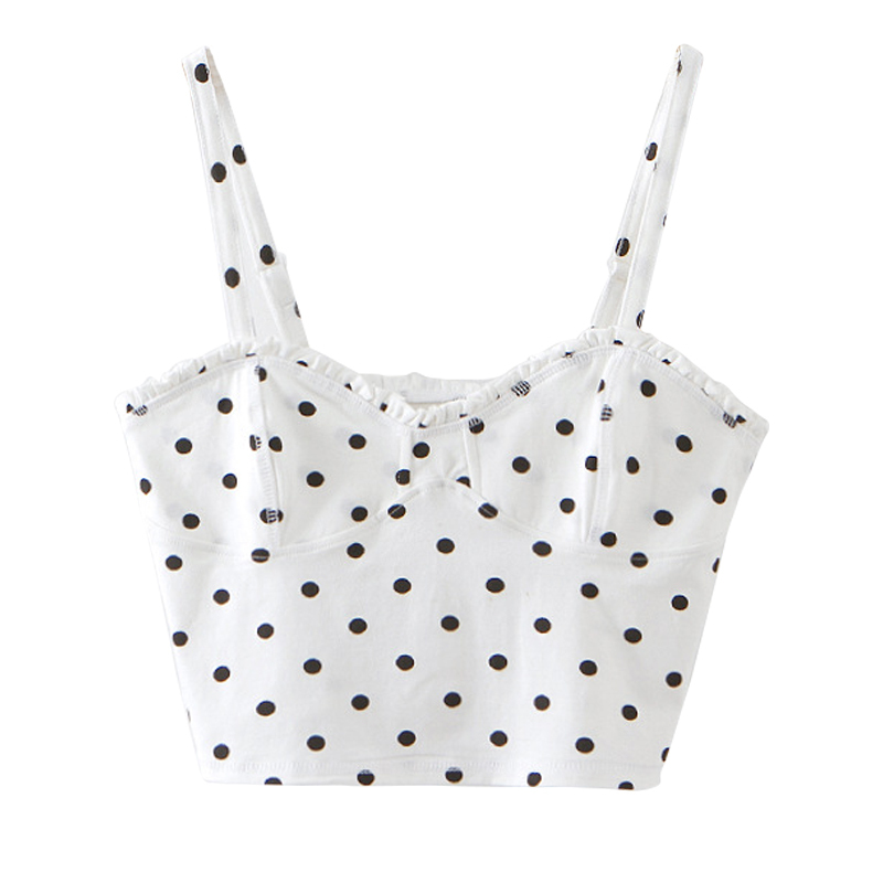 Vintage Cute Ruffled Lace Adjustable Strap Polka Dot Camisole - Versatile Solid Color Top for a Sexy 90s Inspired Look