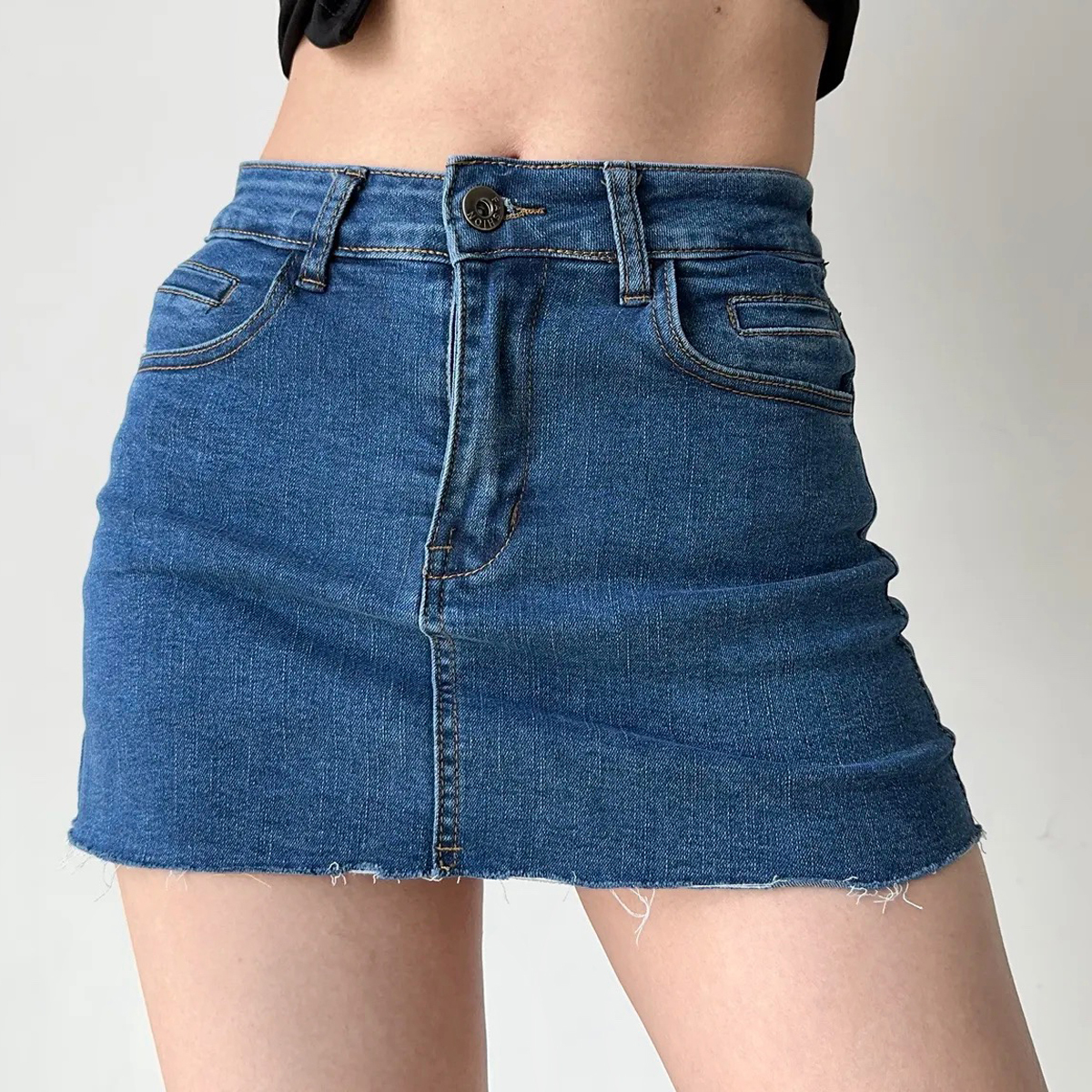 Vintage Distressed Denim Skirt for Women - A-Line High Waist Bodycon Short Skirt with Anti-Exposure Design, European & American Style