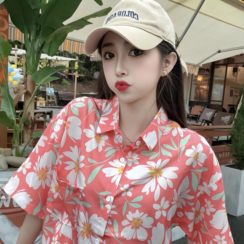 Vintage Floral Loose Short Sleeve Shirt for Women, Hawaiian Beach Top, Trendy Casual Versatile Style, Summer Fashion