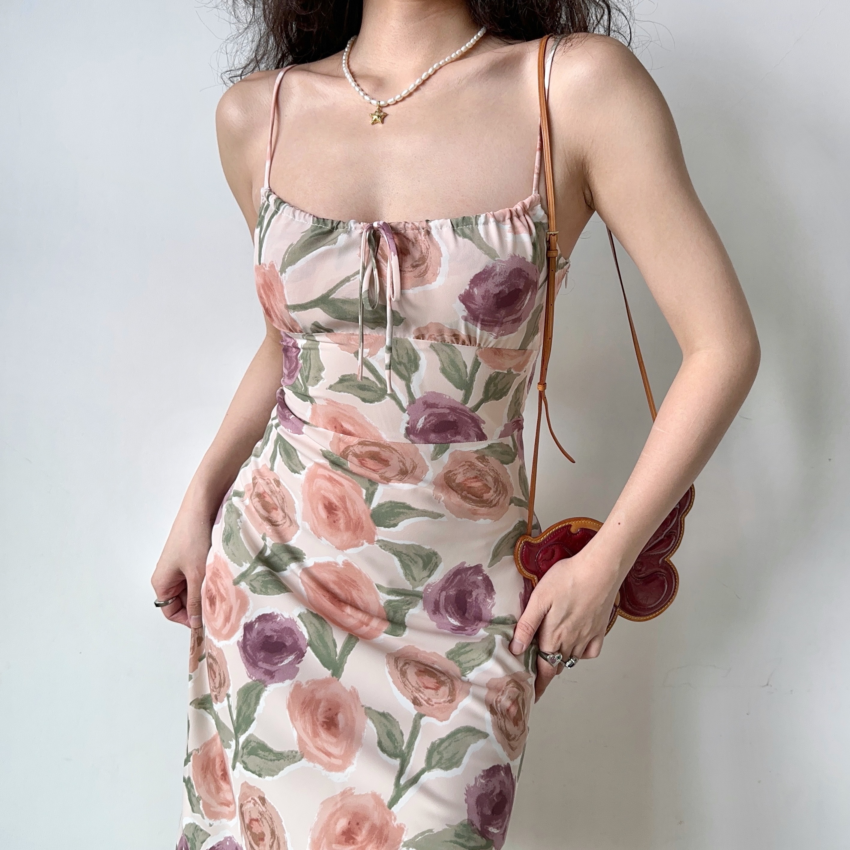 Vintage Floral Print Cami Dress for Women - Slim Fit Sexy Summer Long Dress, Perfect for 90s Y2K Style Fashion