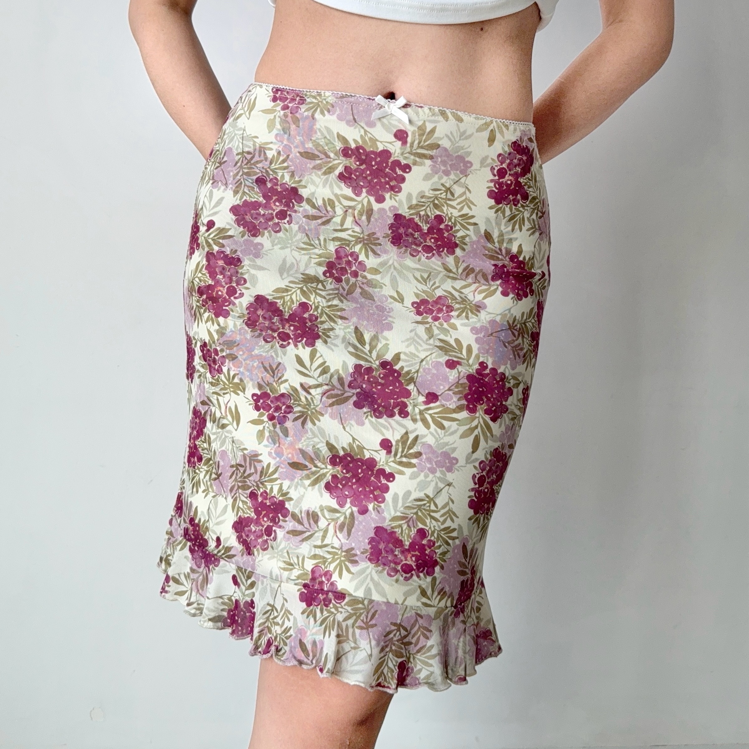 Vintage Floral Print Ruffled Bodycon Skirt - DIY French Style, Perfect for 90s and Y2K Fashion Lovers