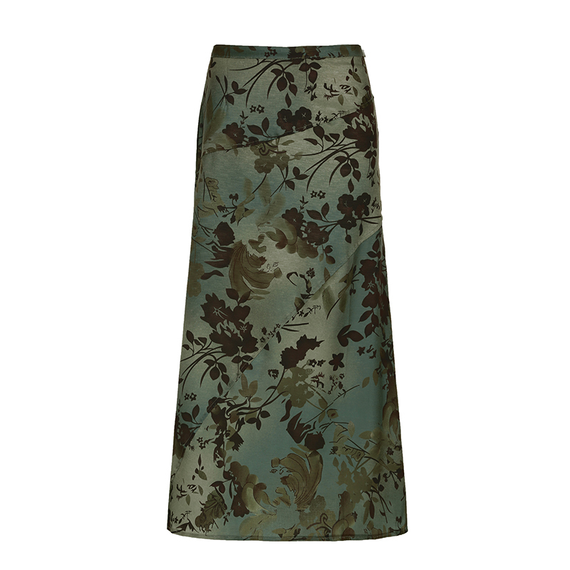 Vintage Forest Style A-Line Long Skirt for Women - Fallen Flowers Autumn Mood Low Waist Draped Design, Perfect for Y2K & Korean Style