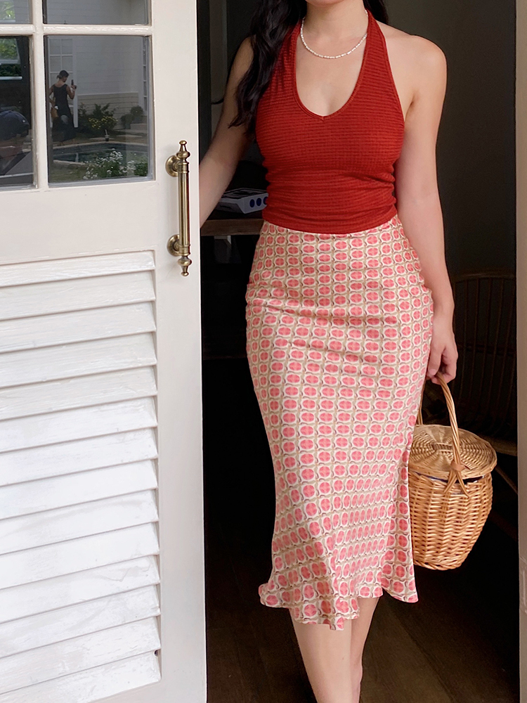 Vintage French Floral Printed High-Waisted A-Line Short Skirt with Mermaid Hem - Y2K Inspired Fashion
