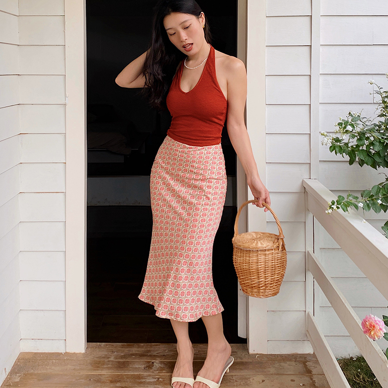 Vintage French Floral Printed High-Waisted A-Line Short Skirt with Mermaid Hem - Y2K Inspired Fashion