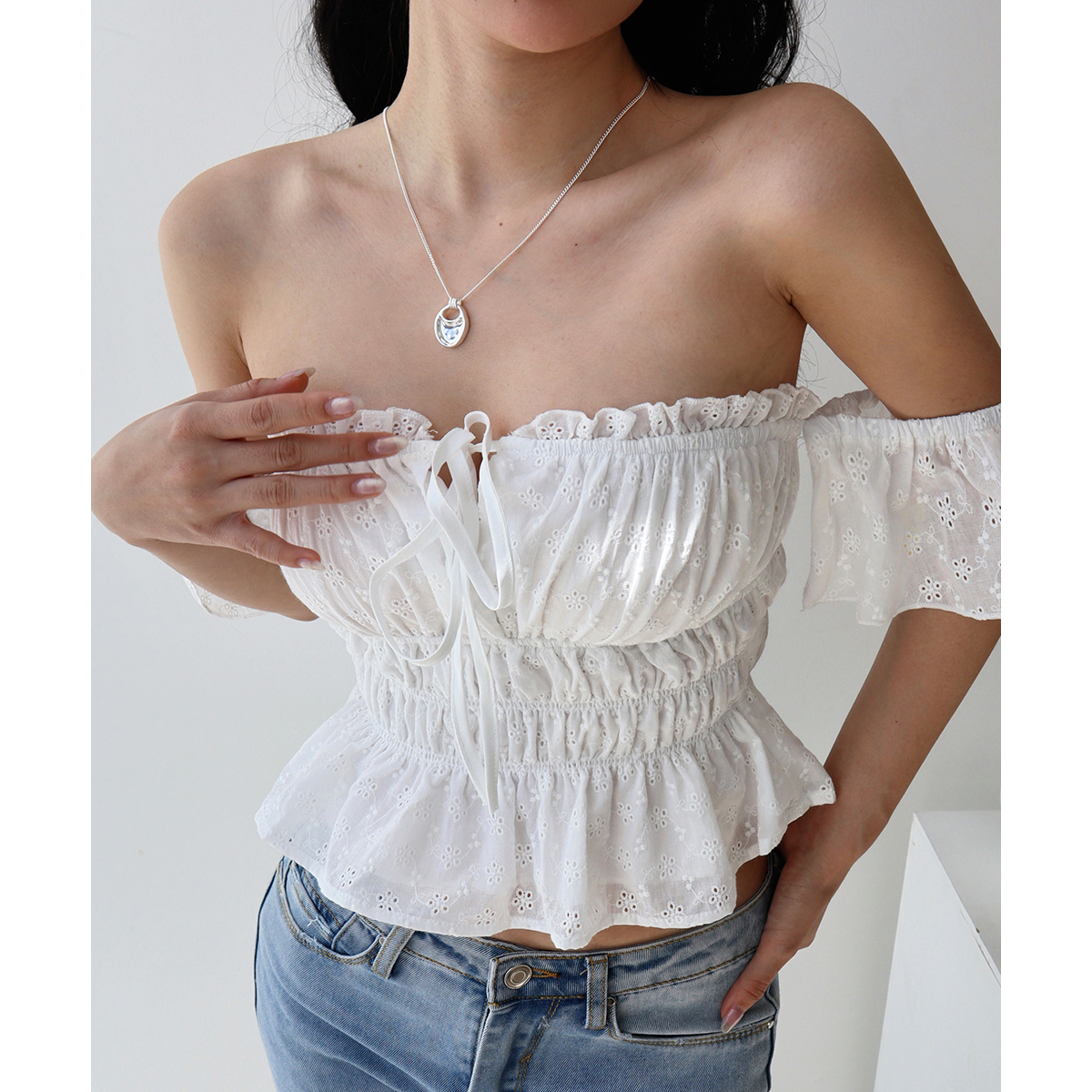 Vintage French One-Shoulder Flowy Sleeve Blouse - White Fairy Shirt for Vacation, Tied Design, Perfect for Y2K and Boho Styles