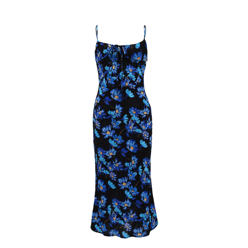Vintage French Printed Camisole Dress for Women, Sexy Slim Fit Backless Long Dress, Perfect for Summer and Y2K Style