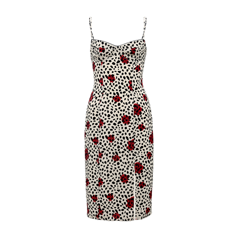 Vintage French Printed Camisole Dress for Women, Sexy Slim Fit with Split Long Skirt, Bohemian Style, Summer Fashion