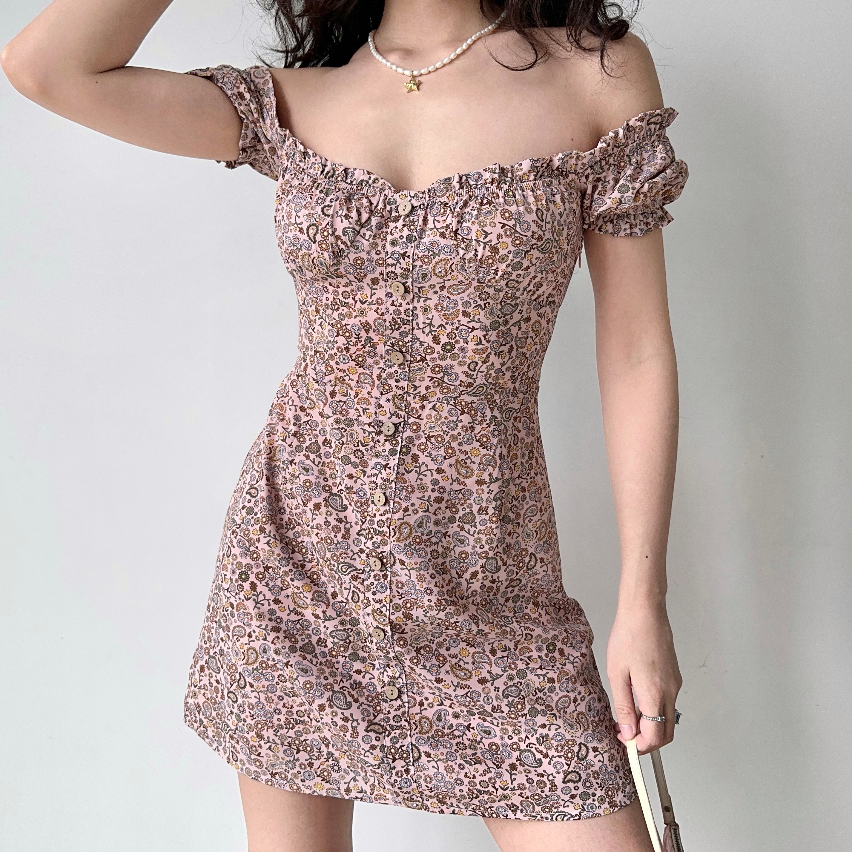 Vintage French Puff Sleeve Floral Dress for Women - A-Line Short Skirt, Square Neck, Perfect for Y2K and Retro Style
