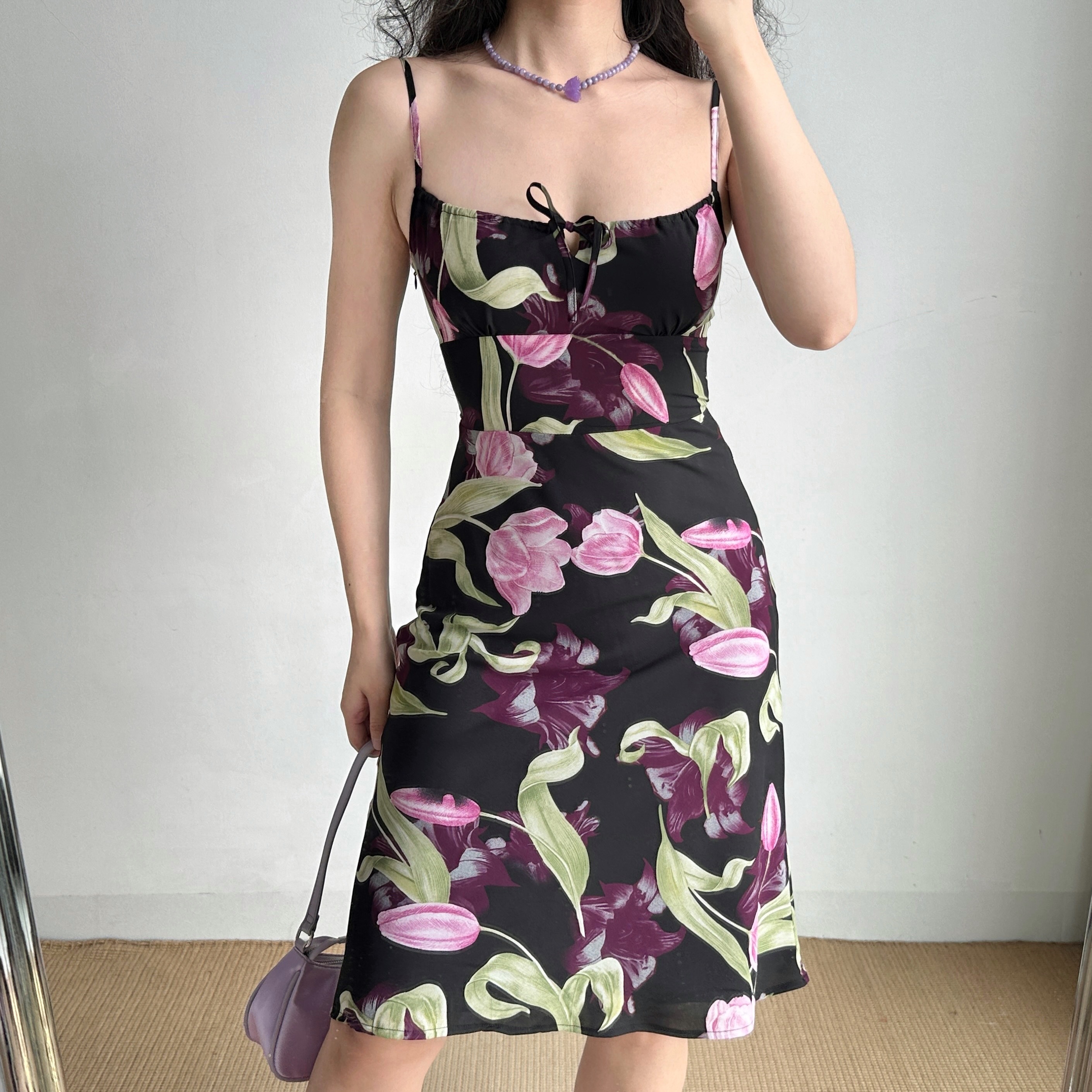 Vintage French Tulip Slip Dress - High Waist A-Line for Vacation - DIY Style, Perfect for 90s and Y2K Fashion Lovers