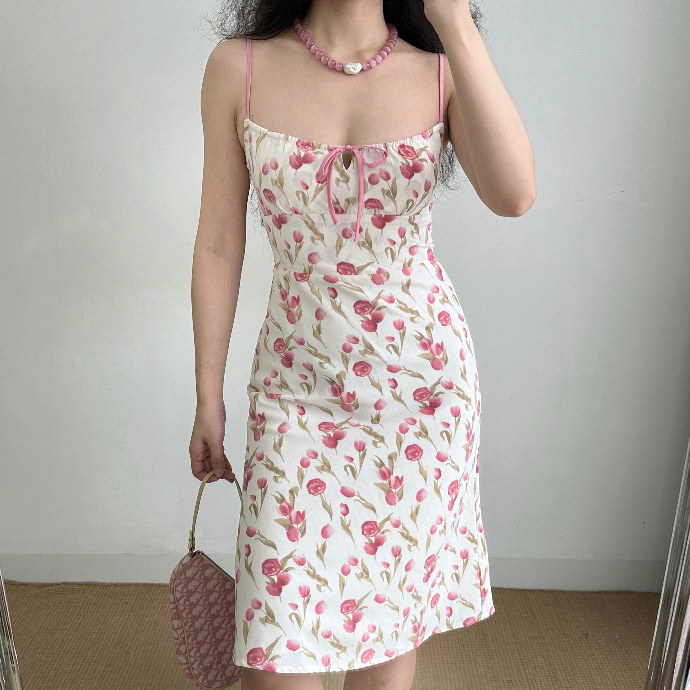 Vintage French Tulip Strap Dress for Women - Summer Slim A-Line Waist-Defined Short Skirt - 90s Inspired Fashion