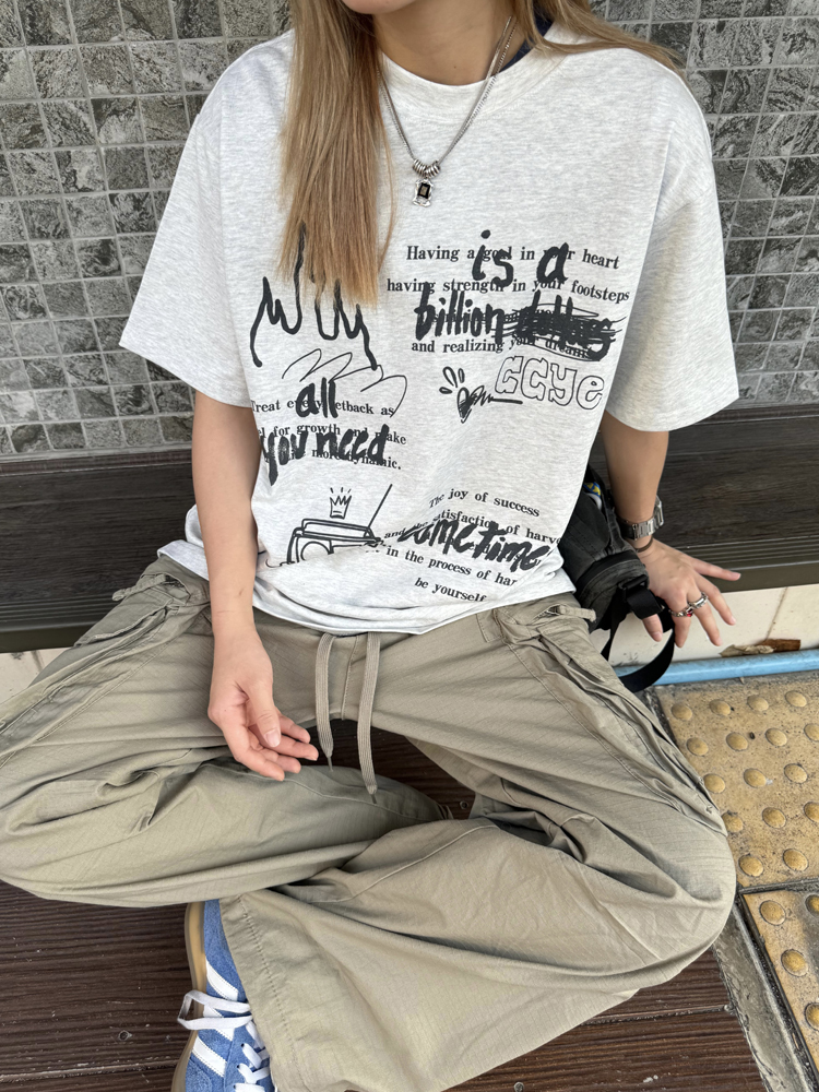 Vintage Hand-Drawn Graffiti Short Sleeve T-Shirt for Men and Women - Trendy American Design Summer Top, 90s Style, Unisex