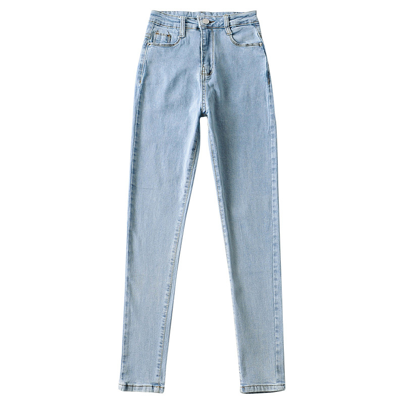 Vintage High-Waisted One-Button Denim Pants for Women - Butt-Lifting Elastic Pencil Trousers in Solid Color - Versatile Long Pants
