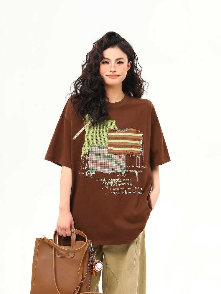 Vintage-Inspired American Patch Design Short Sleeve T-Shirt for Women - Trendy Summer Versatile Top