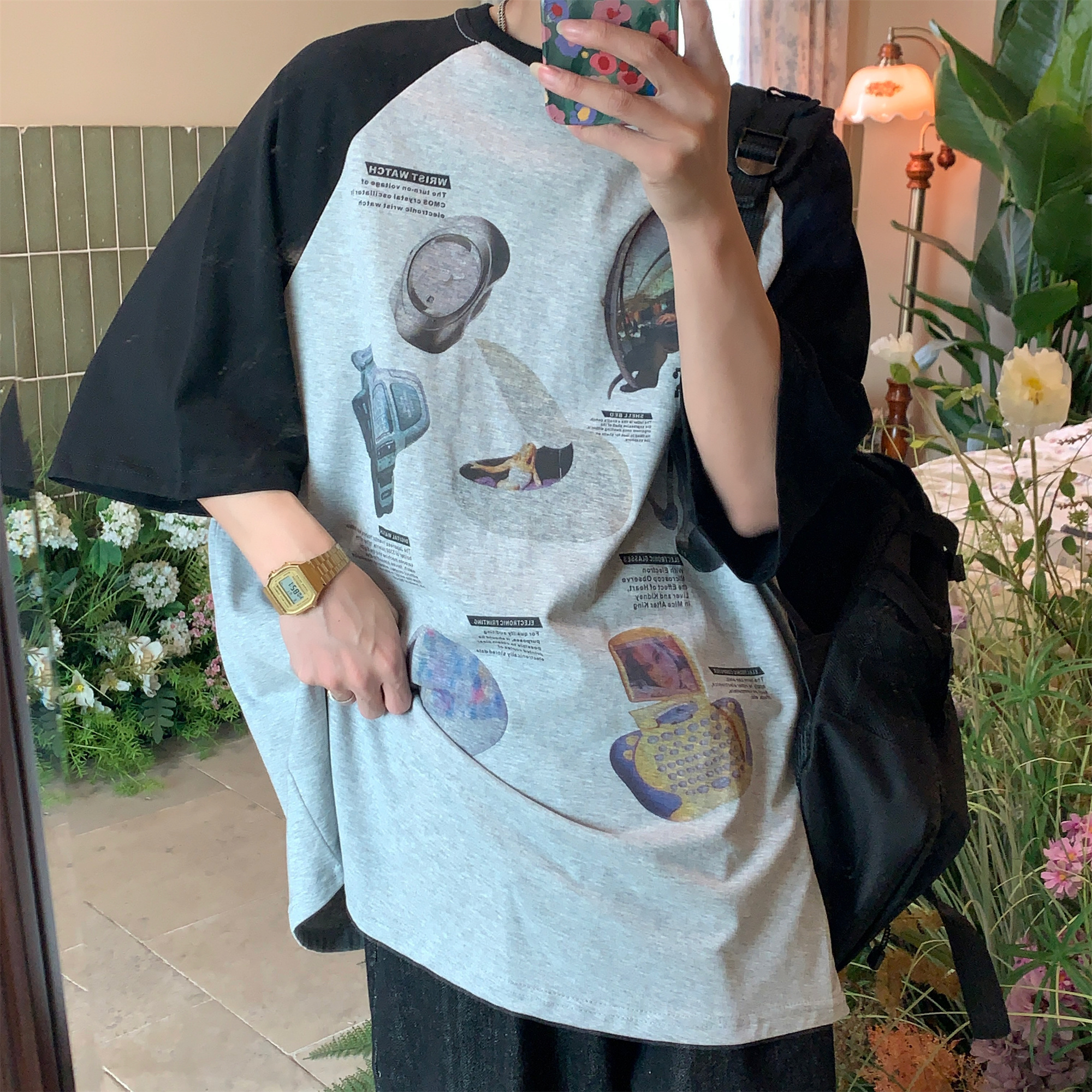 Vintage-Inspired Raglan Short Sleeve T-Shirt for Couples - 2024 Summer High Street Trendy Casual Fashion