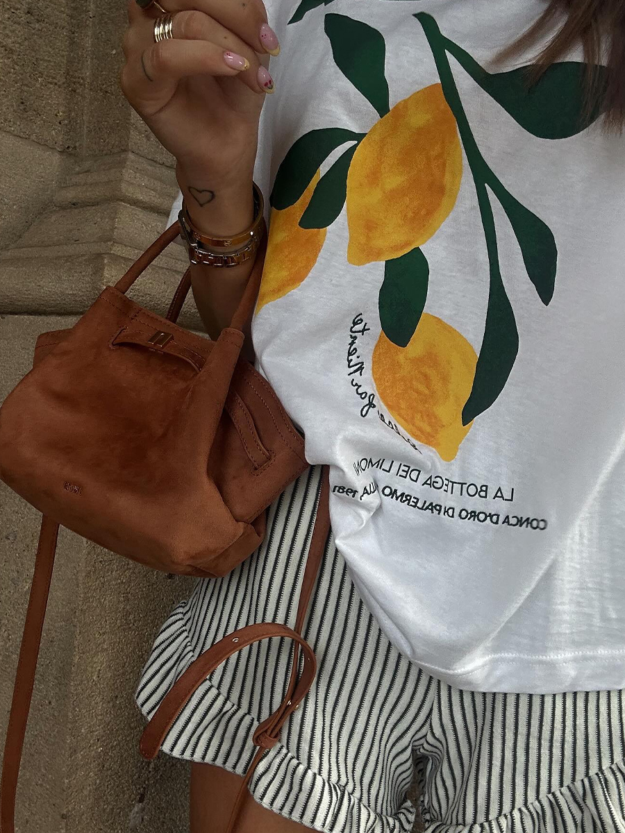 Vintage Lemon Print Oversized Short Sleeve T-Shirt for Women - Retro Summer 90s Style Hot Girl Top
