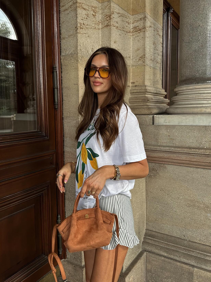 Vintage Lemon Print Oversized Short Sleeve T-Shirt for Women - Retro Summer 90s Style Hot Girl Top