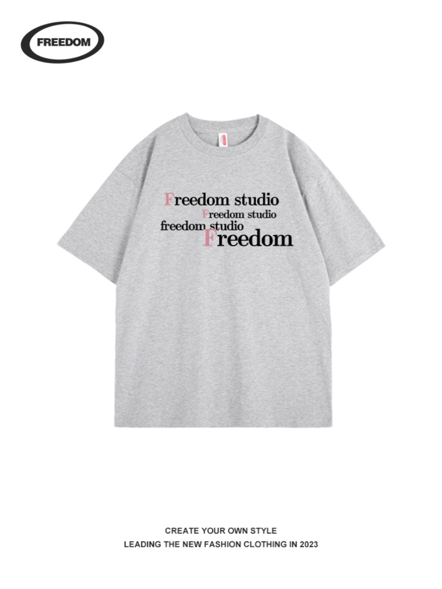 Vintage Letter Print T-Shirt for Women - Casual Pure Cotton Short Sleeve Top, 2025 Spring Summer Fashion, National Trend Style