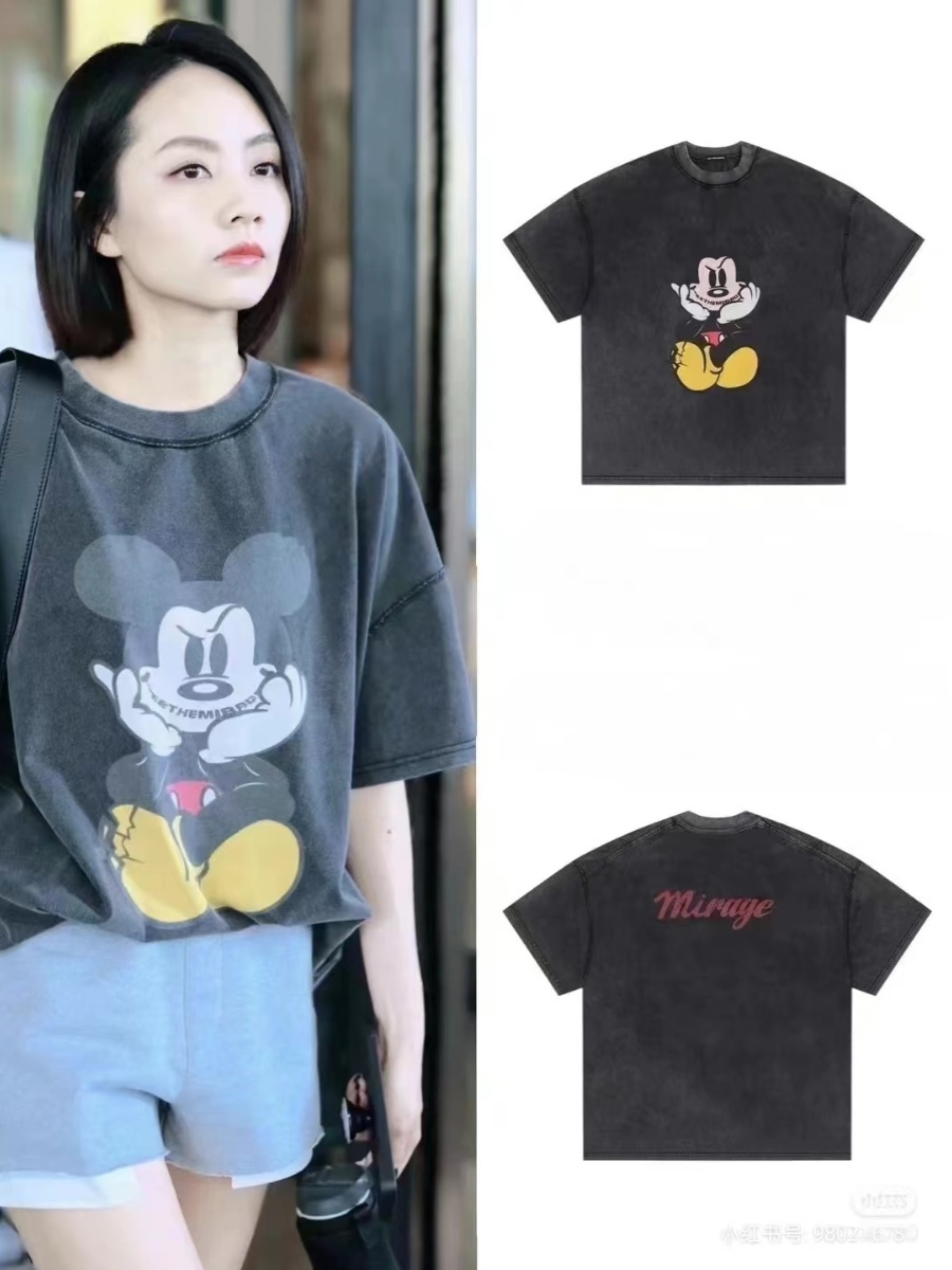 Vintage Mickey Graphic T-Shirt for Women - Retro Washed Short Sleeve Tee in Trendy Street Style