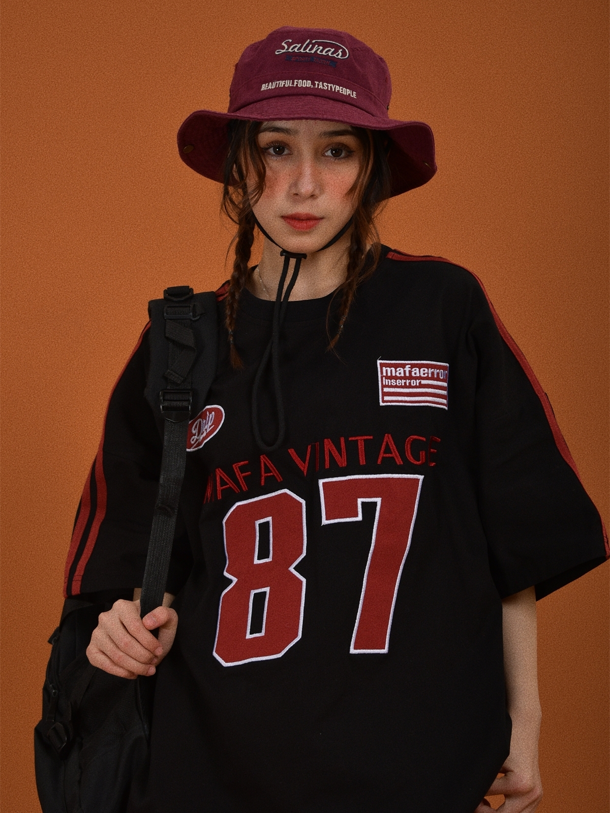 Vintage Motorcycle Graphic Short Sleeve T-Shirt for Women - Summer Loose Fit Couple Tee with Double Stripe Design, Trendy Style