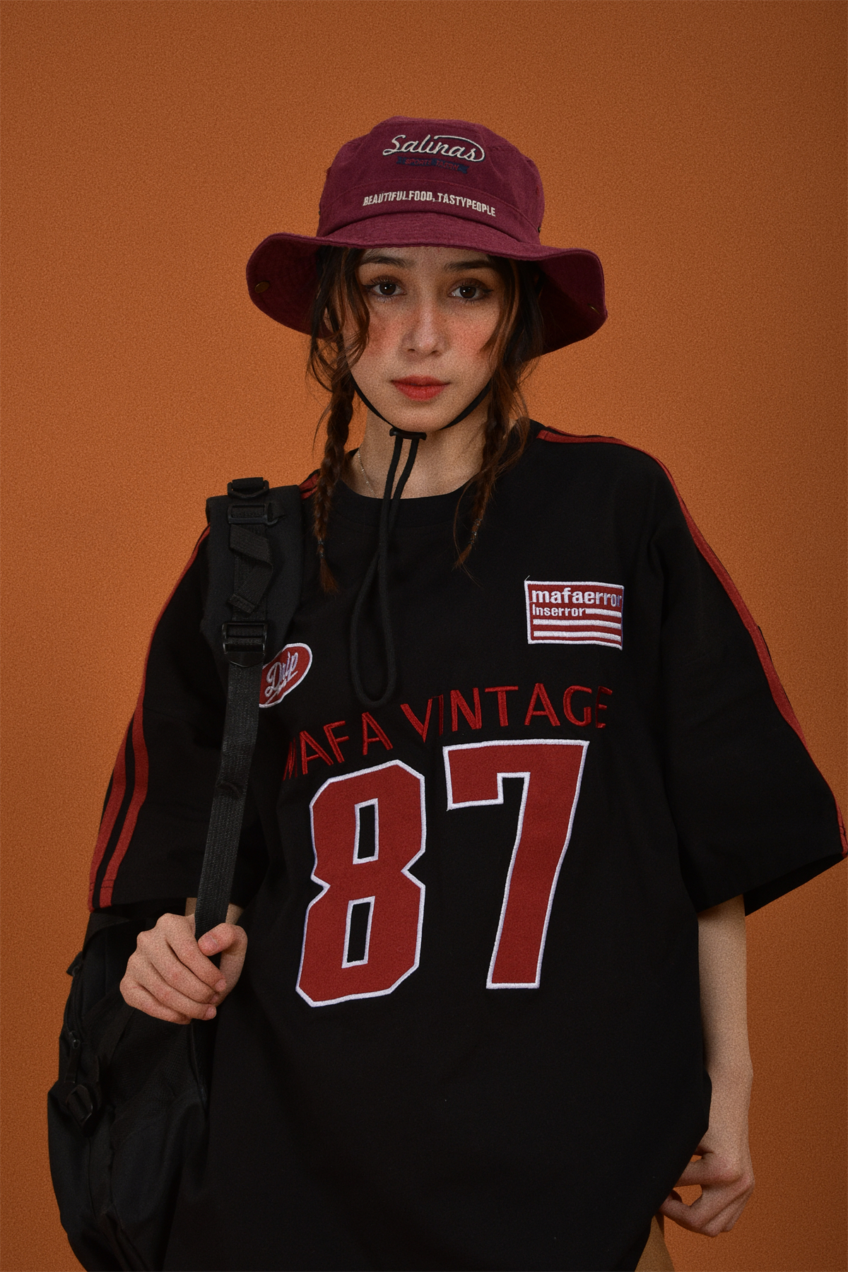 Vintage Motorcycle Graphic Short Sleeve T-Shirt for Women - Summer Loose Fit Couple Tee with Double Stripe Design, Trendy Style