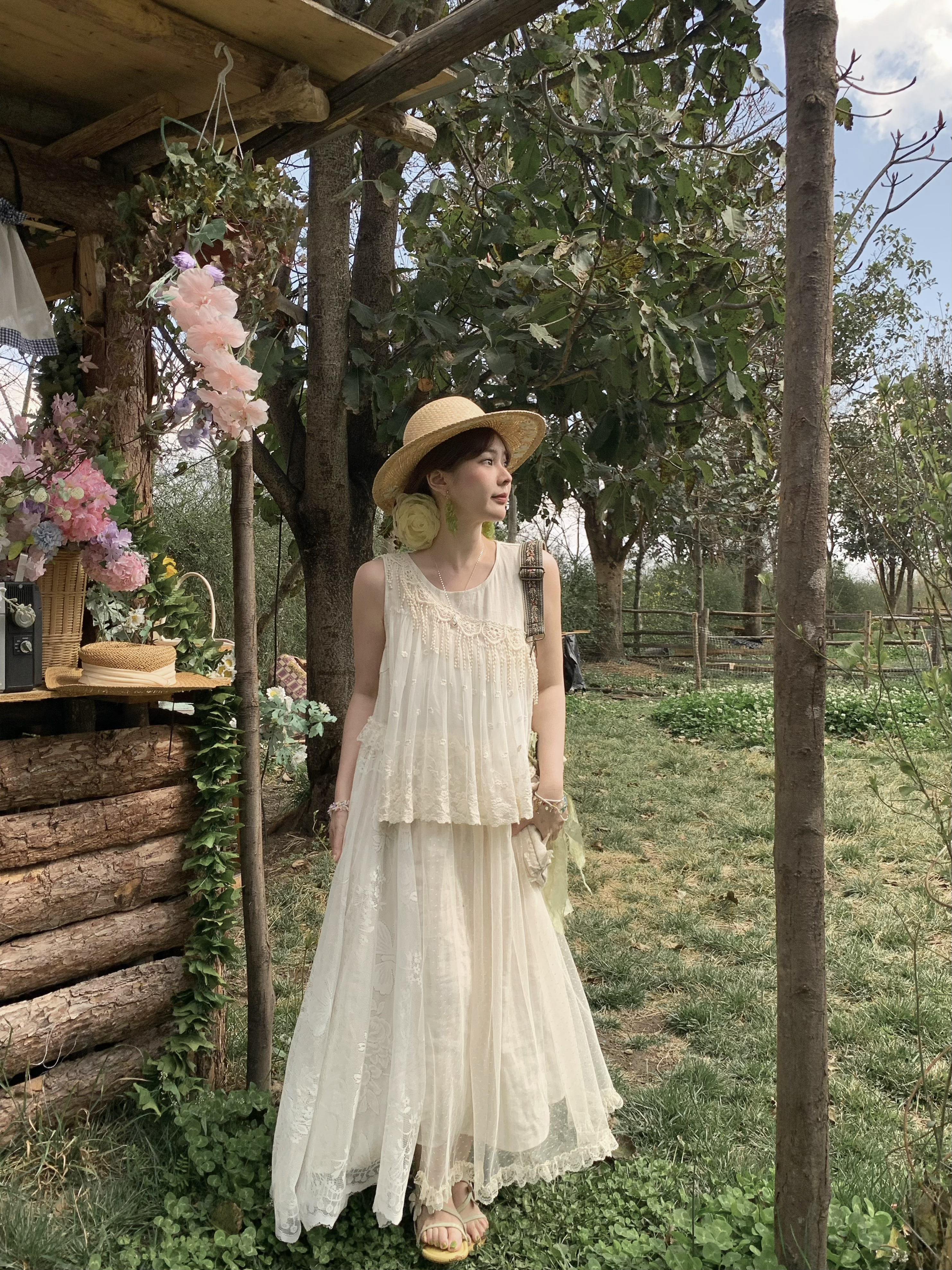 Vintage Pearl Dream Butterfly Lace Patchwork Sleeveless Dress - Women's Summer Forest Style Remake Long Dress, Y2K Aesthetic