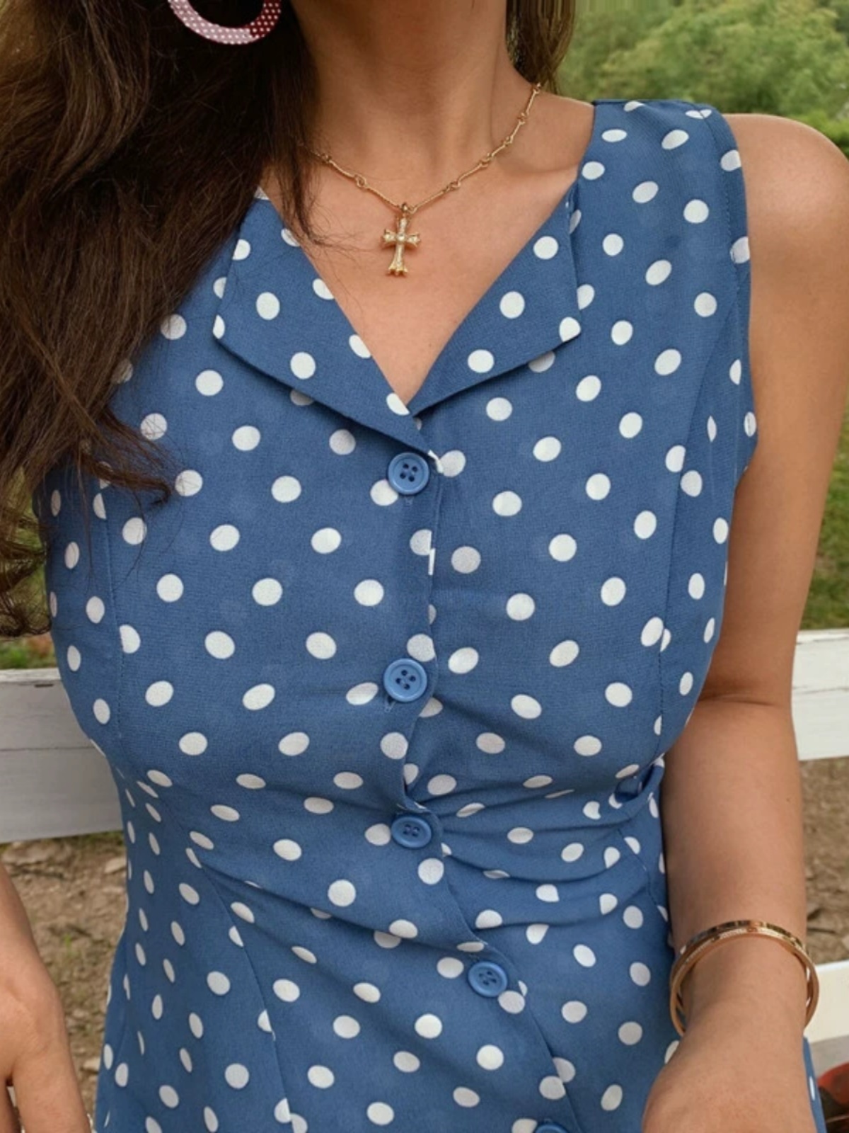 Vintage Polka Dot Sleeveless Vest Dress for Women - French Style, Small Lapel, Waist-Defined, 2022 Spring/Summer, Hong Kong Fashion