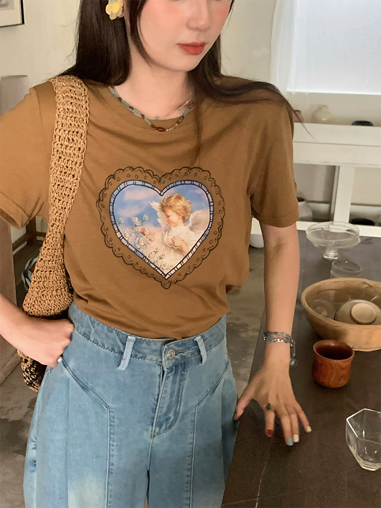 Vintage Retro Printed Short Sleeve T-Shirt for Women - Summer Thin Loose Round Neck Top, Y2K Style, Casual Fashion Essential