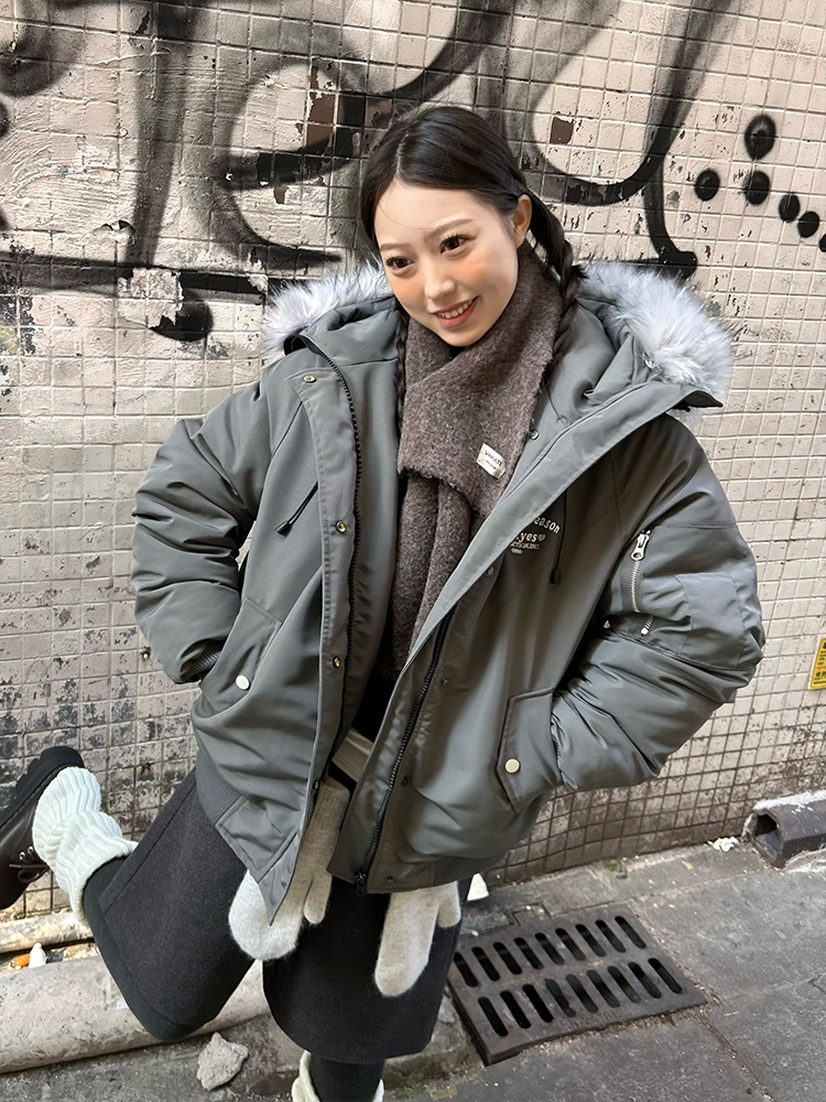 Vintage Slogan Embroidered Hooded Parka with Thick Fur Collar for Men and Women - Warm Cotton Jacket for Couples, Y2K Style