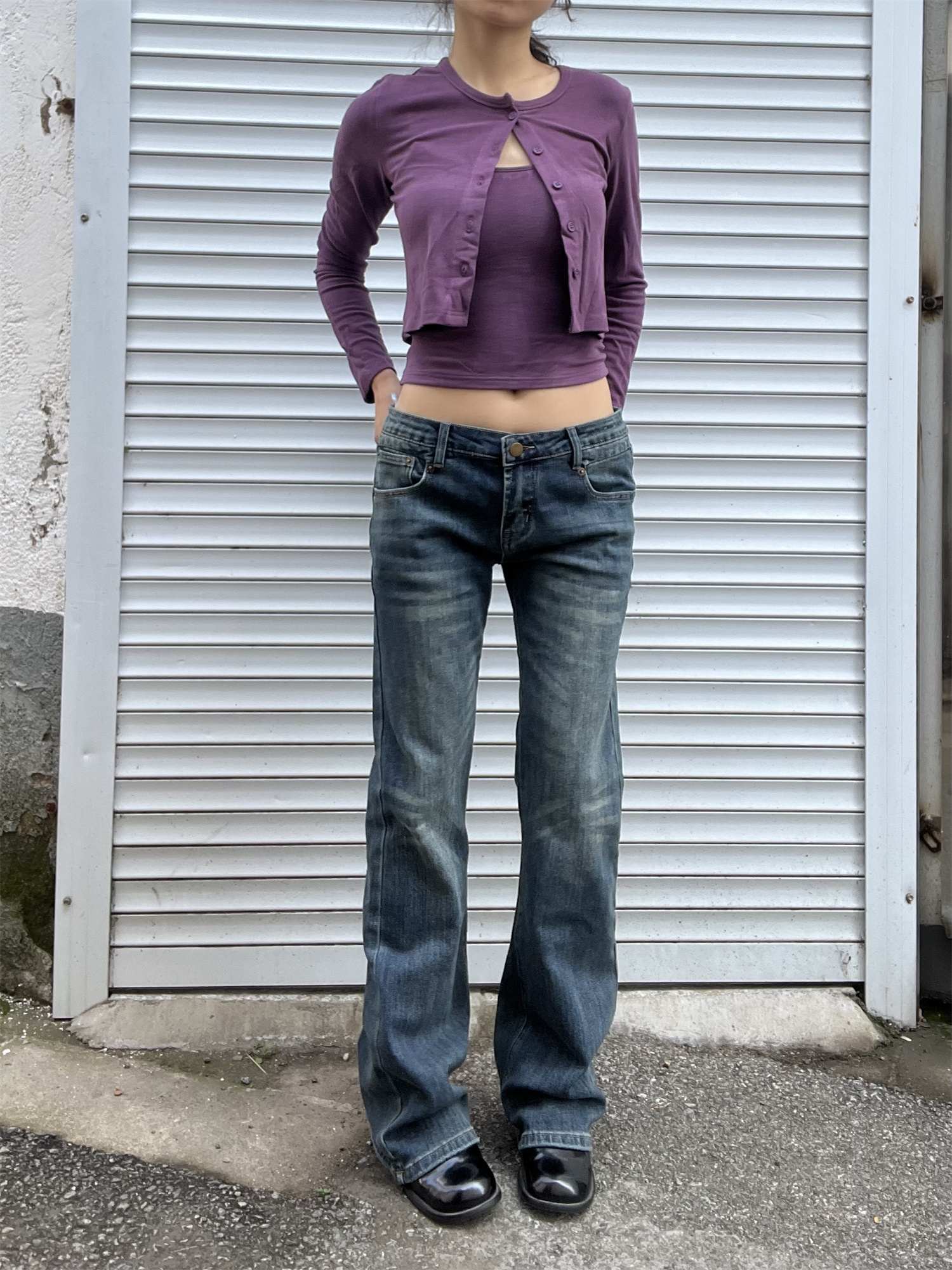 Vintage Textured High-Waisted Flared Jeans for Women - Casual Slimming Heavy-Duty Style, 2025 Trendy Fashion